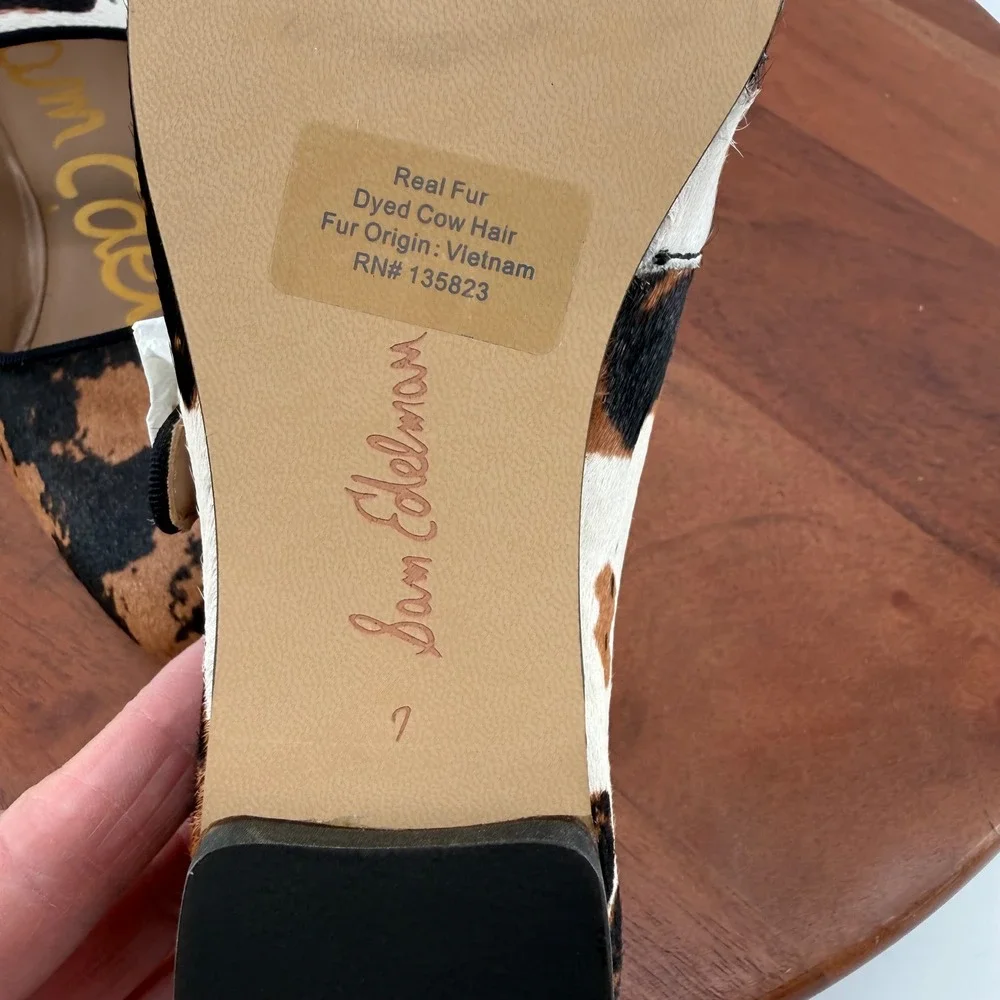 Sam Edelman Michaela Mary Jane Flats Womens Brown Cow Print Calf Hair 7 M